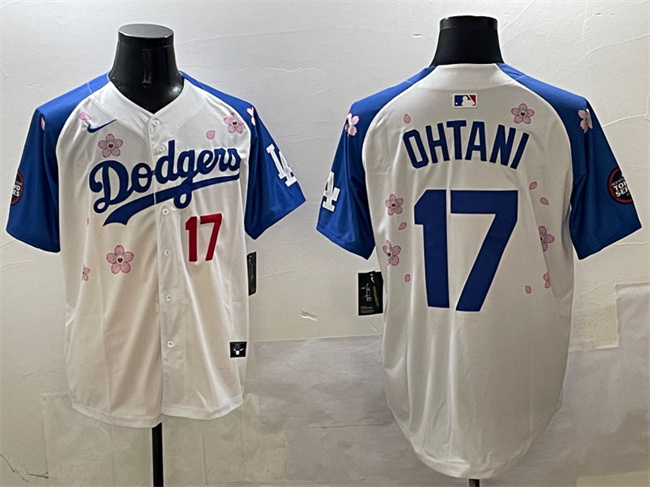 Men's Los Angeles Dodgers #17 Shohei Ohtani White/Royal 2025 Tokyo Series Limited Stitched Baseball Jersey Men's Los Angeles Dodgers #17 Shohei Ohtani White/Royal 2025 Tokyo Series Limited Stitched Baseball Jersey
