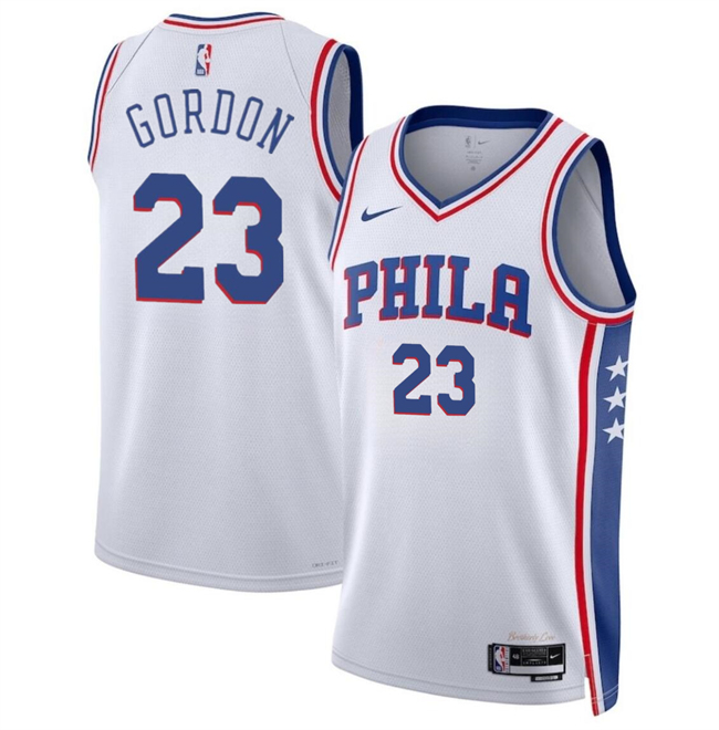 Men's Philadelphia 76ers #23 Eric Gordon White Association Edition Stitched Jersey Men's Philadelphia 76ers #23 Eric Gordon White Association Edition Stitched Jersey