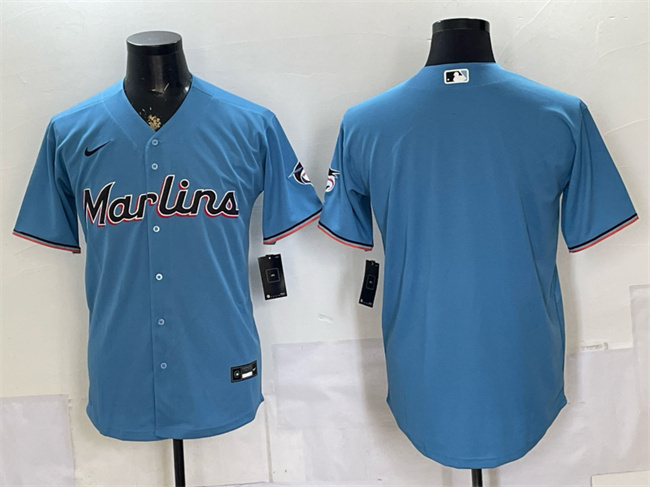 Men's Miami Marlins Blank Blue Cool Base Stitched Baseball Jersey