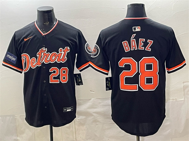 Men's Detroit Tigers #28 Javier Báez Black 2026 Meijer Patch Alternate Vapor Premier Limited Stitched Baseball Jersey Men's Detroit Tigers #28 Javier Báez Black 2026 Meijer Patch Alternate Vapor Premier Limited Stitched Baseball Jersey