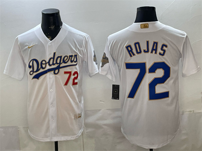 Men's Los Angeles Dodgers #72 Miguel Rojas White 2026 Gold Collection Stadium Stitched Baseball Jersey Men's Los Angeles Dodgers #72 Miguel Rojas White 2026 Gold Collection Stadium Stitched Baseball Jersey