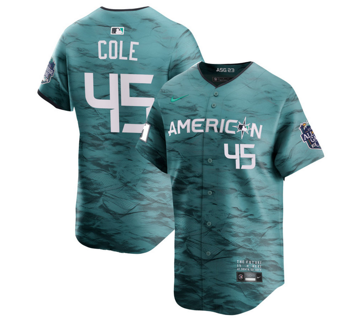 Men's New York Yankees #45 Gerrit Cole Teal 2023 All-star Flex Base Stitched Baseball Jersey Men's New York Yankees #45 Gerrit Cole Teal 2023 All-star Flex Base Stitched Baseball Jersey