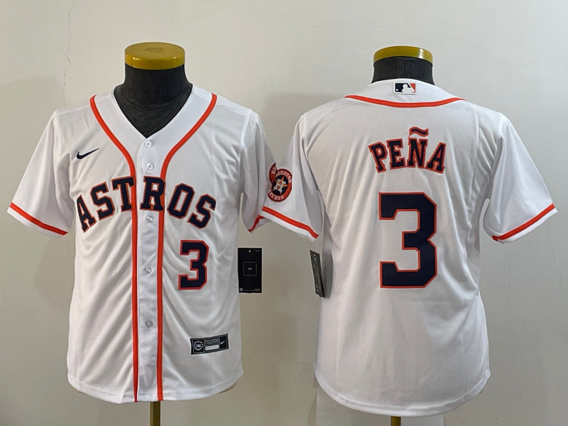 Youth Houston Astros #3 Jeremy Peña White With Patch Cool Base Stitched Jersey